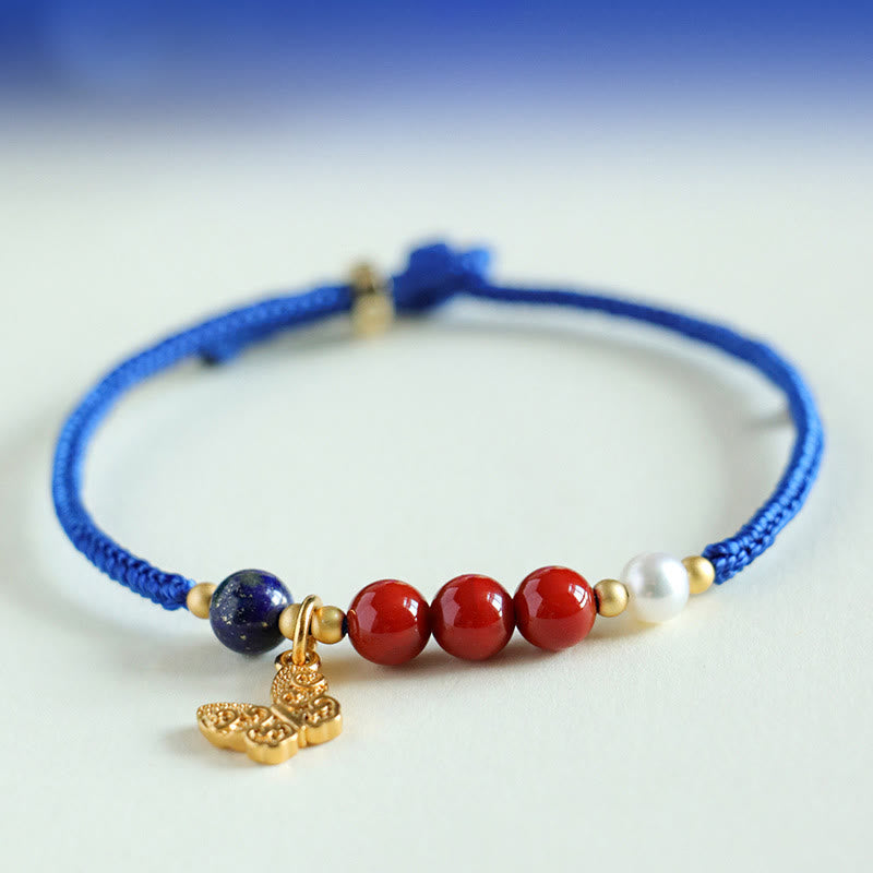 Buddha Stones Klein Blue String South Red Agate Garnet Blue Aventurine Lazurite Lapis Lazuli Copper Butterfly Fu Character Positive Bracelet - image 1