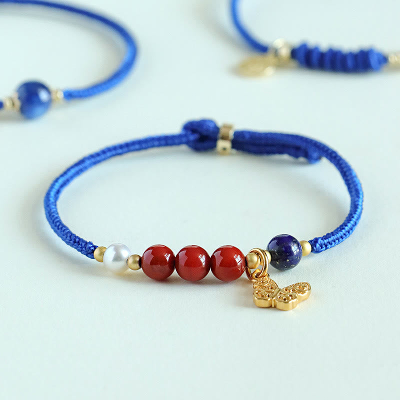 Buddha Stones Klein Blue String South Red Agate Garnet Blue Aventurine Lazurite Lapis Lazuli Copper Butterfly Fu Character Positive Bracelet - image 2