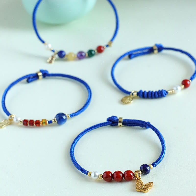 Buddha Stones Klein Blue String South Red Agate Garnet Blue Aventurine Lazurite Lapis Lazuli Copper Butterfly Fu Character Positive Bracelet - image 14