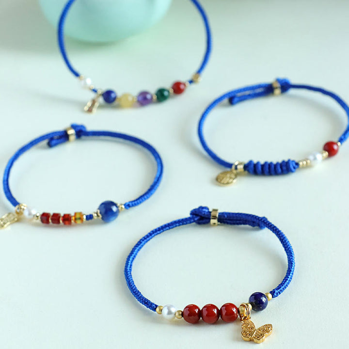 Buddha Stones Klein Blue String South Red Agate Garnet Blue Aventurine Lazurite Lapis Lazuli Copper Butterfly Fu Character Positive Bracelet - image 14