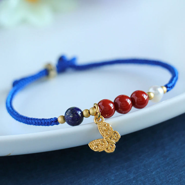 Buddha Stones Klein Blue String South Red Agate Garnet Blue Aventurine Lazurite Lapis Lazuli Copper Butterfly Fu Character Positive Bracelet - image 0