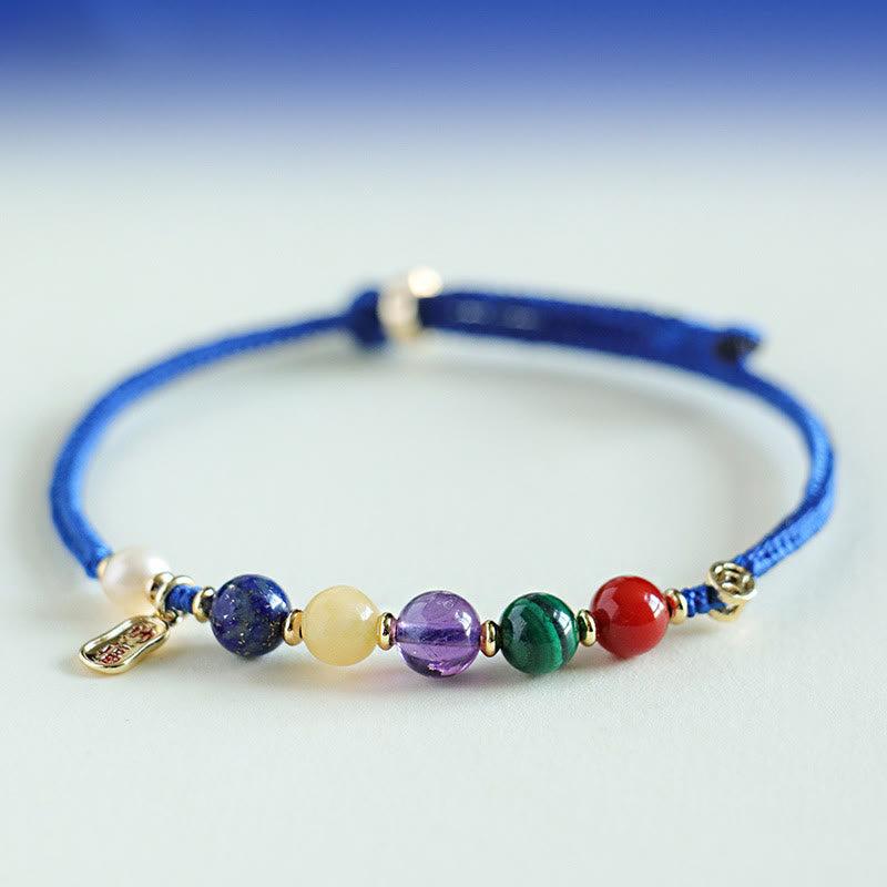 Buddha Stones Klein Blue String South Red Agate Garnet Blue Aventurine Lazurite Lapis Lazuli Copper Butterfly Fu Character Positive Bracelet - image 9