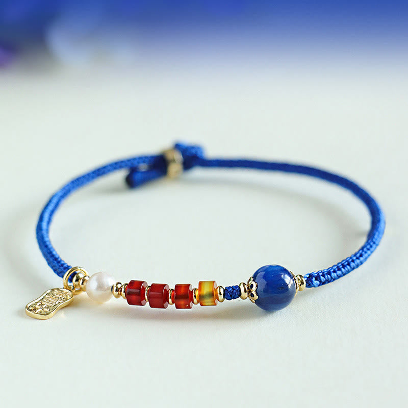 Buddha Stones Klein Blue String South Red Agate Garnet Blue Aventurine Lazurite Lapis Lazuli Copper Butterfly Fu Character Positive Bracelet - image 12