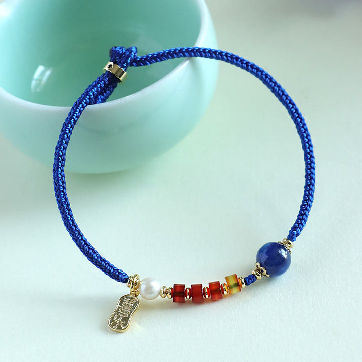 Buddha Stones Klein Blue String South Red Agate Garnet Blue Aventurine Lazurite Lapis Lazuli Copper Butterfly Fu Character Positive Bracelet - image 13