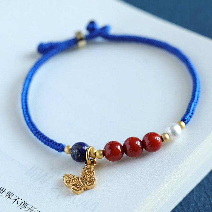 Buddha Stones Klein Blue String South Red Agate Garnet Blue Aventurine Lazurite Lapis Lazuli Copper Butterfly Fu Character Positive Bracelet - image 3