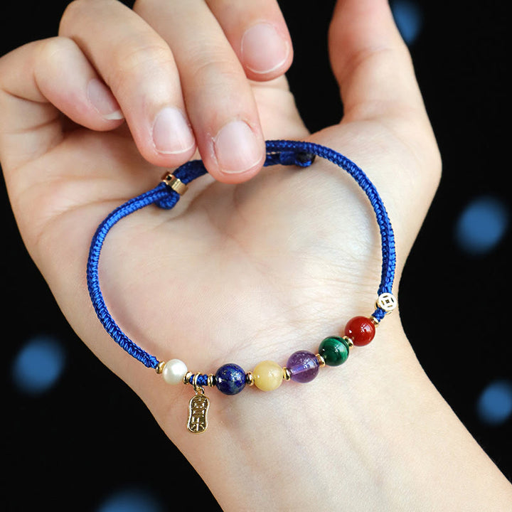 Buddha Stones Klein Blue String South Red Agate Garnet Blue Aventurine Lazurite Lapis Lazuli Copper Butterfly Fu Character Positive Bracelet - image 10