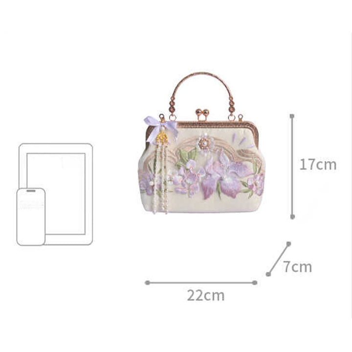 Buddha Stones Flowers Embroidered Tassel Pendant Pearl Metal Chain Crossbody Bag Handbags - image 8