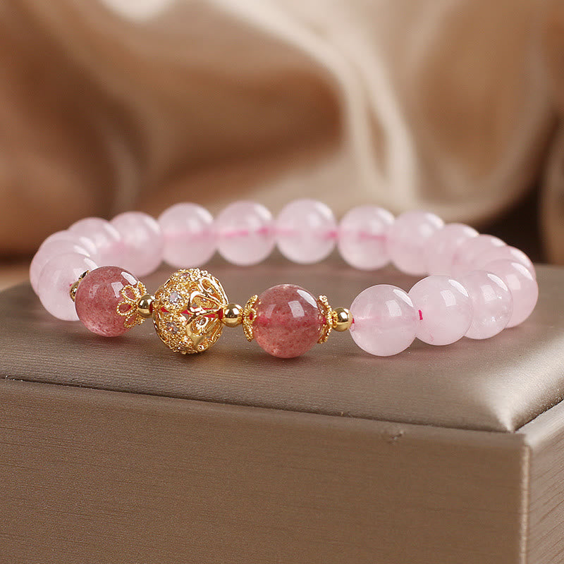Buddha Stones Pink Crystal Strawberry Quartz Love Bracelet - image 2