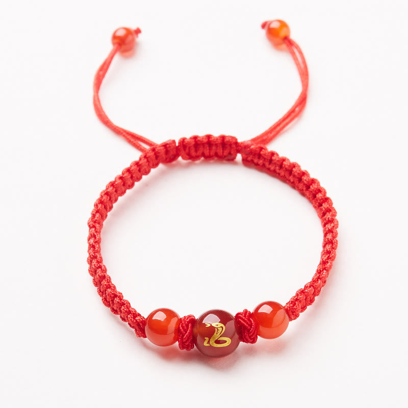 Buddha Stones Natural Red Agate Chinese Zodiac Red String Braided Protection Luck Bracelet - image 1