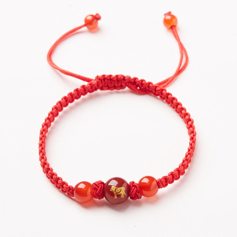 Buddha Stones Natural Red Agate Chinese Zodiac Red String Braided Protection Luck Bracelet - Red Agate Chinese Zodiac-Ox - image 11