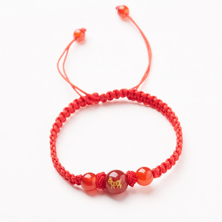 Buddha Stones Natural Red Agate Chinese Zodiac Red String Braided Protection Luck Bracelet - Red Agate Chinese Zodiac-Goat - image 16