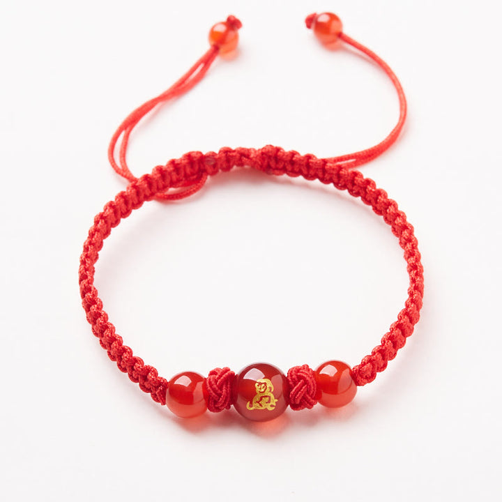 Buddha Stones Natural Red Agate Chinese Zodiac Red String Braided Protection Luck Bracelet - Red Agate Chinese Zodiac-Monkey - image 17