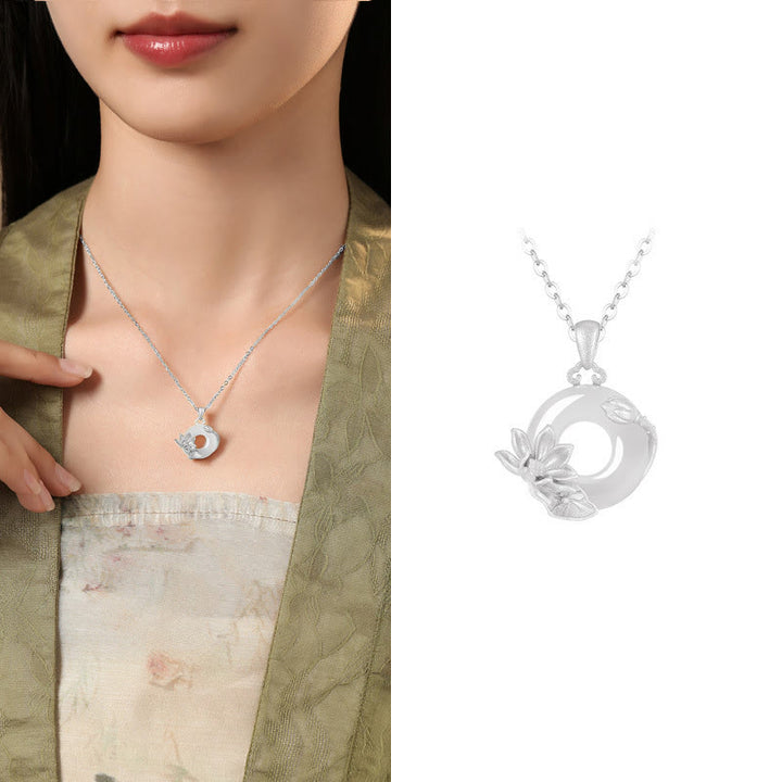 Buddha Stones Chalcedony 925 Sterling Silver Peace Buckle Flowers Necklace Pendant - Lotus - 925 Sterling Silver Chalcedony - image 34