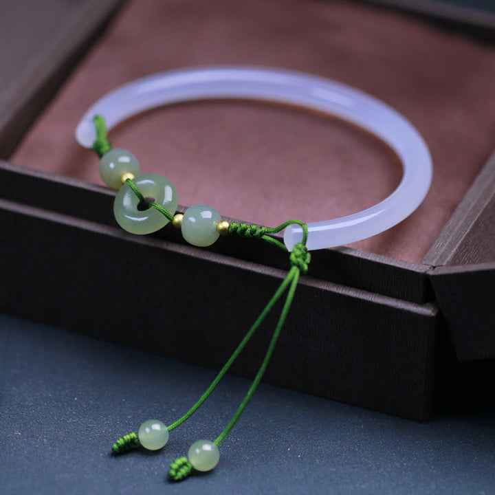 Buddha Stones Natural White Agate Hetian Jade Beads Peace Buckle Positive Bracelet Bangle - image 2