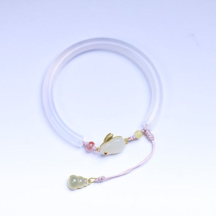 Buddha Stones Natural White Agate Hetian Jade Rabbit Positive Bracelet Bangle - image 4