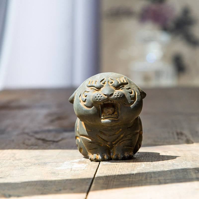Buddha Stones Mini Cute Tiger Iron Powder Rust Cast Resin Statue Home Decoration - Rust Version 6*5.5cm - image 0
