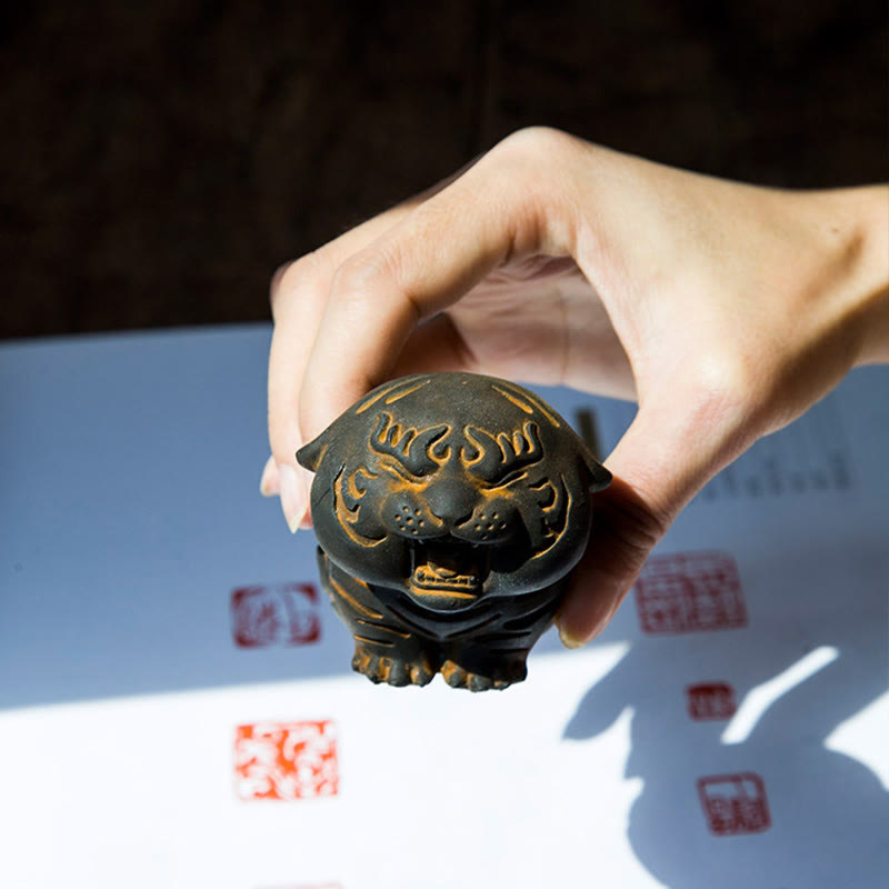 Buddha Stones Mini Cute Tiger Iron Powder Rust Cast Resin Statue Home Decoration - image 11