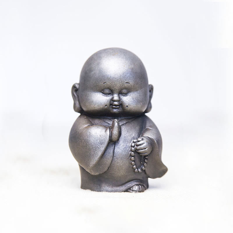 Buddha Stones Handmade Little Monk Iron Powder Rust Cast Resin Statue Home Decoration - Polished Version 12*8*8cm - image 13
