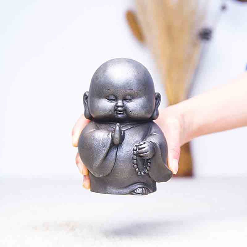 Buddha Stones Handmade Little Monk Iron Powder Rust Cast Resin Statue Home Decoration - image 18