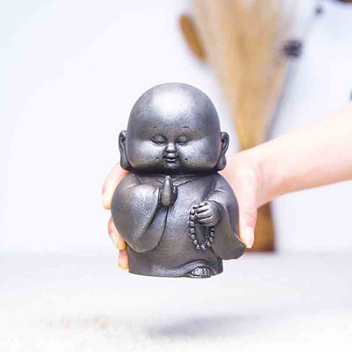 Buddha Stones Handmade Little Monk Iron Powder Rust Cast Resin Statue Home Decoration - image 18