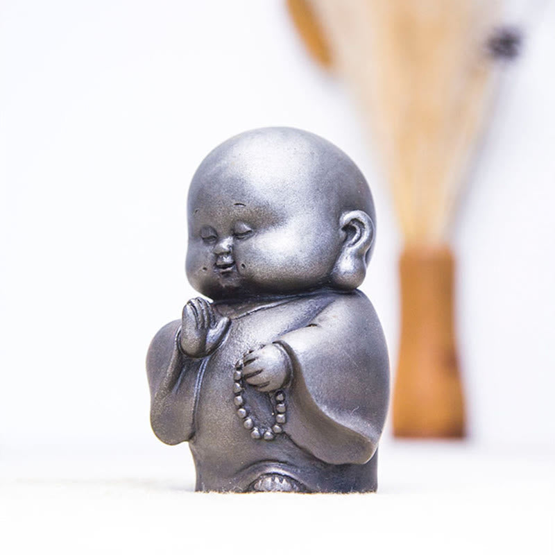 Buddha Stones Handmade Little Monk Iron Powder Rust Cast Resin Statue Home Decoration - image 15