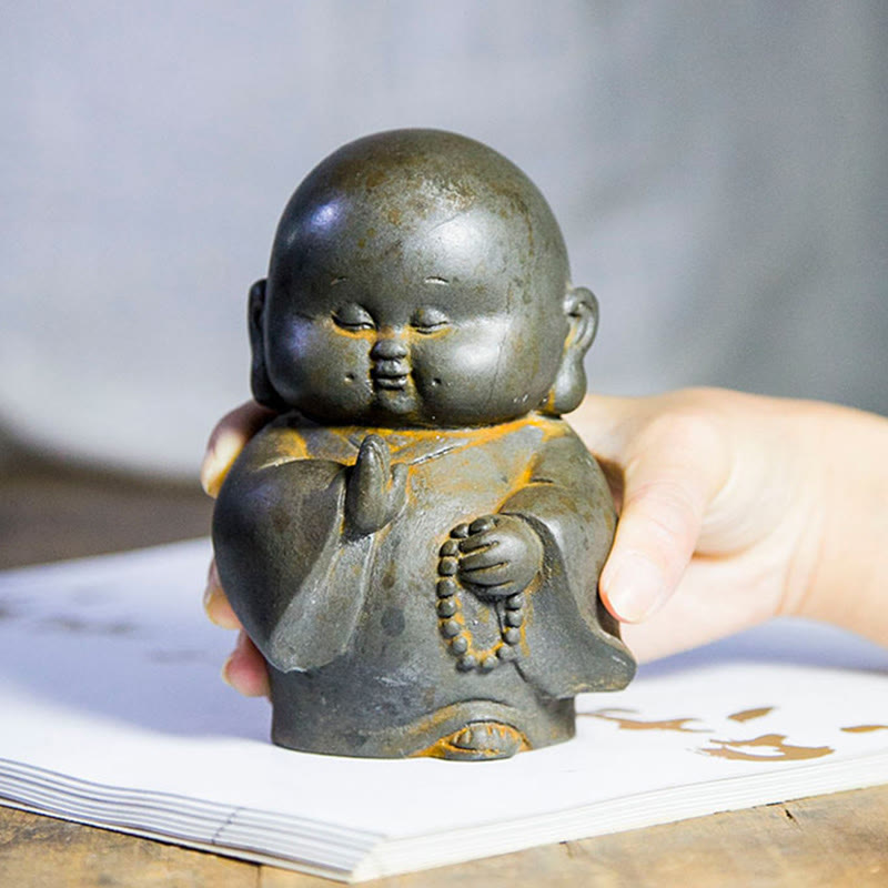 Buddha Stones Handmade Little Monk Iron Powder Rust Cast Resin Statue Home Decoration - image 10