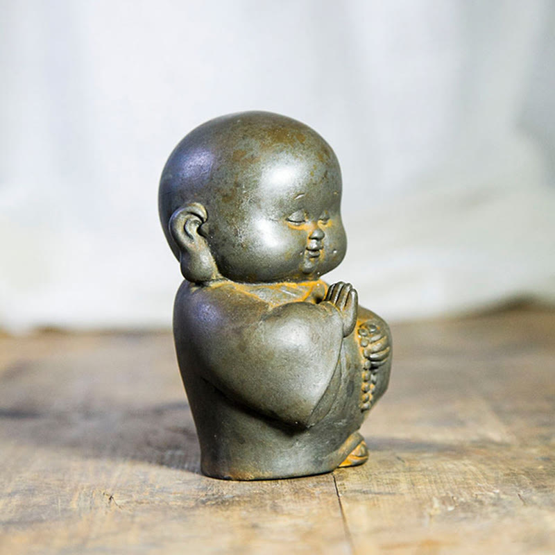 Buddha Stones Handmade Little Monk Iron Powder Rust Cast Resin Statue Home Decoration - image 2