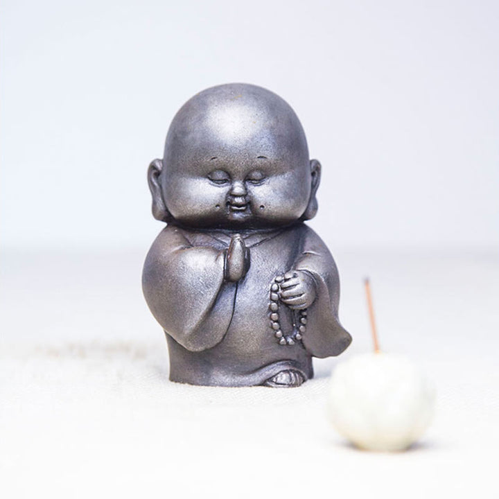 Buddha Stones Handmade Little Monk Iron Powder Rust Cast Resin Statue Home Decoration - image 25