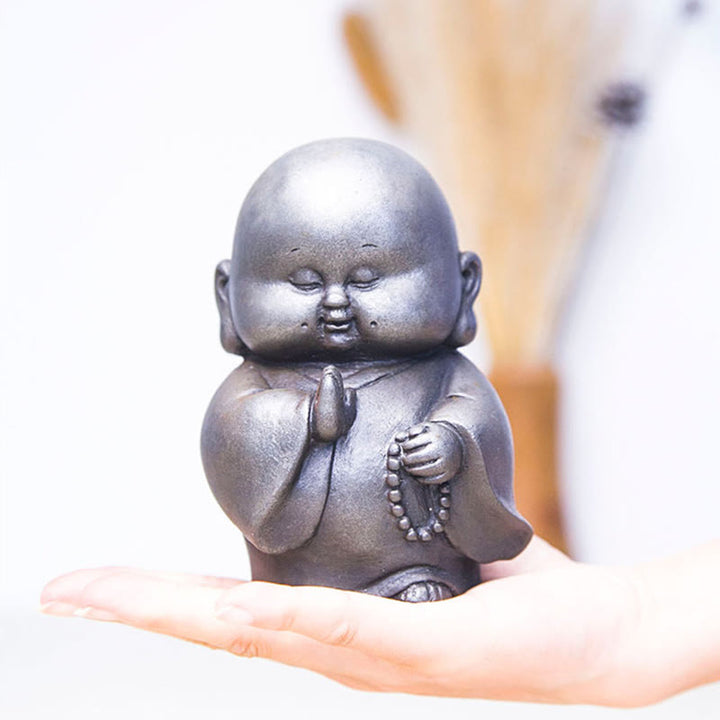 Buddha Stones Handmade Little Monk Iron Powder Rust Cast Resin Statue Home Decoration - image 17