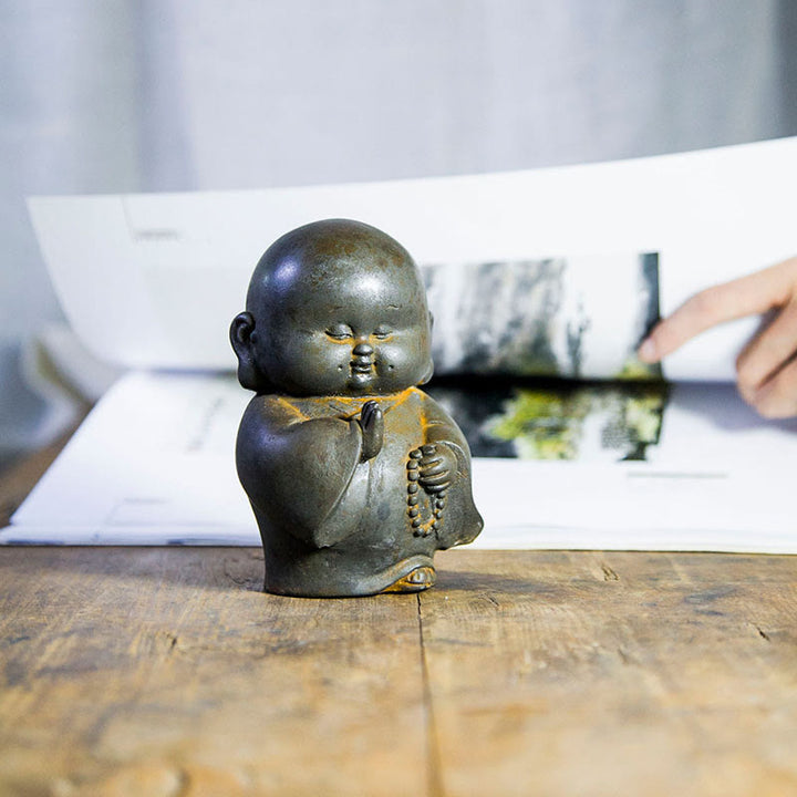 Buddha Stones Handmade Little Monk Iron Powder Rust Cast Resin Statue Home Decoration - image 11