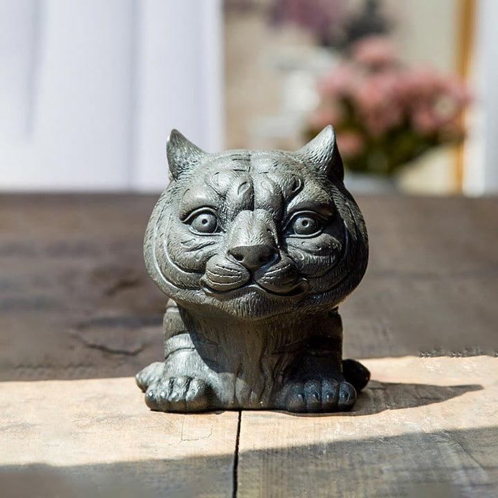Buddha Stones Handmade Small Lovely Tiger Iron Powder Rust Cast Resin Statue Home Decoration - Polished Version 9*8*10cm - image 7