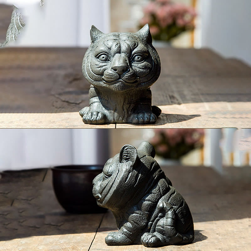 Buddha Stones Handmade Small Lovely Tiger Iron Powder Rust Cast Resin Statue Home Decoration - image 9