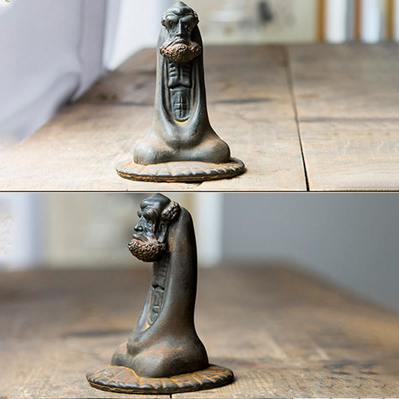 Buddha Stones Handmade Bodhidharma Iron Powder Rust Cast Resin Statue Home Decoration - image 11