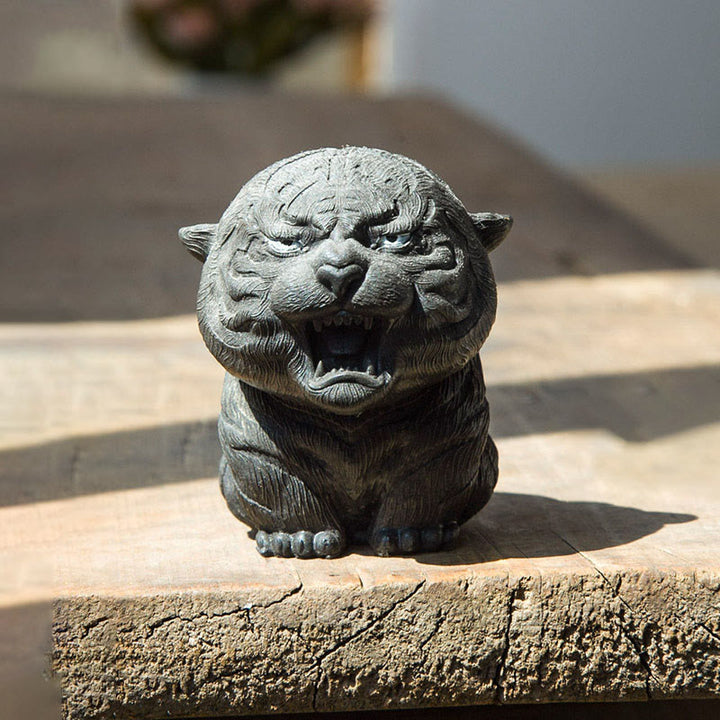 Buddha Stones Handmade Mini Roaring Tiger Iron Powder Rust Cast Resin Statue Home Decoration - Black Version 7.5*8*5.5cm - image 13