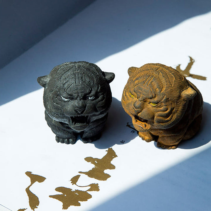 Buddha Stones Handmade Mini Roaring Tiger Iron Powder Rust Cast Resin Statue Home Decoration - image 4
