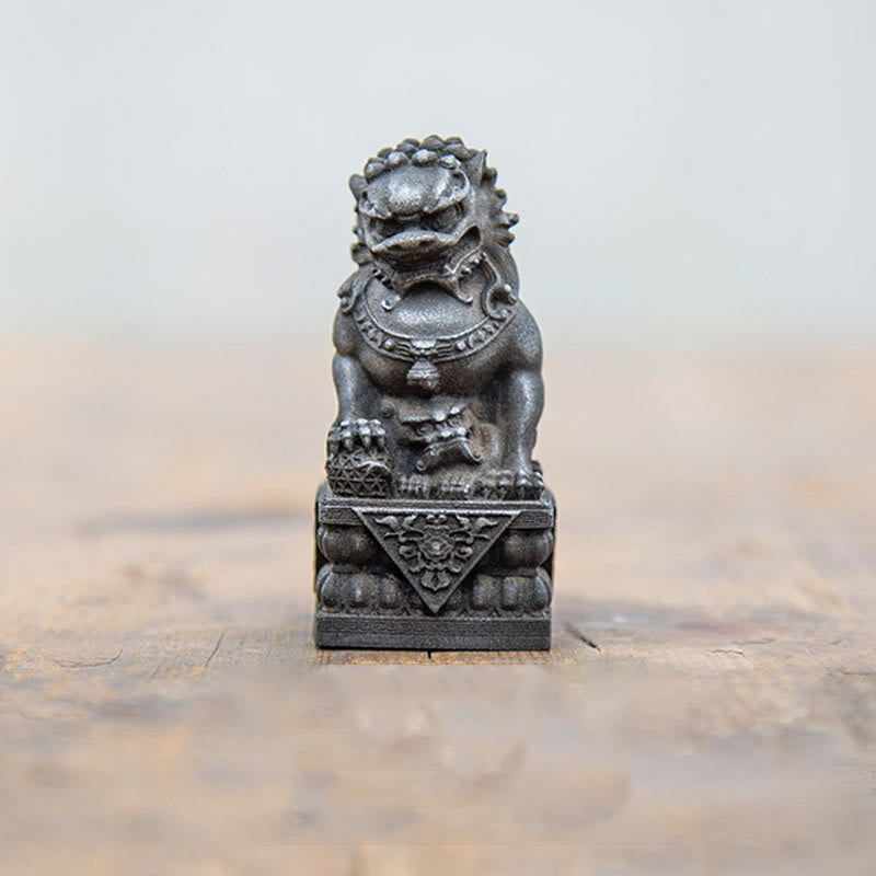 Buddha Stones Handmade Lion Fu Foo Dogs Iron Powder Rust Cast Resin Statue Ward Off Evil Protection Home Decoration - Black Version - Lion - 11.5*5.3cm - image 5