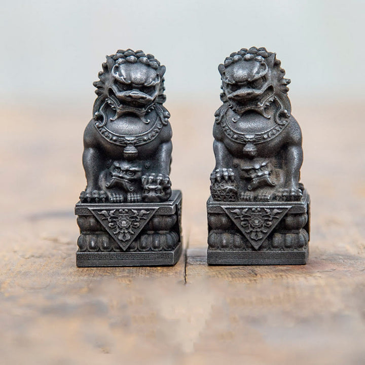 Buddha Stones Handmade Lion Fu Foo Dogs Iron Powder Rust Cast Resin Statue Ward Off Evil Protection Home Decoration - Black Version - 2Pcs Set - 13.5*6.3cm - image 17