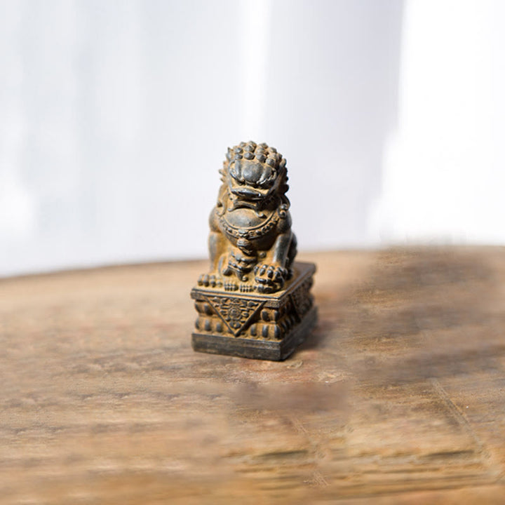Buddha Stones Handmade Lion Fu Foo Dogs Iron Powder Rust Cast Resin Statue Ward Off Evil Protection Home Decoration - Rust Version - Lioness - 8.5*4cm - image 26