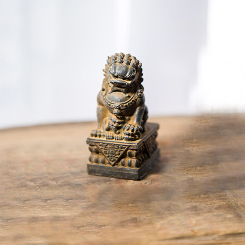 Buddha Stones Handmade Lion Fu Foo Dogs Iron Powder Rust Cast Resin Statue Ward Off Evil Protection Home Decoration - Rust Version - Lioness - 11.5*5.3cm - image 32