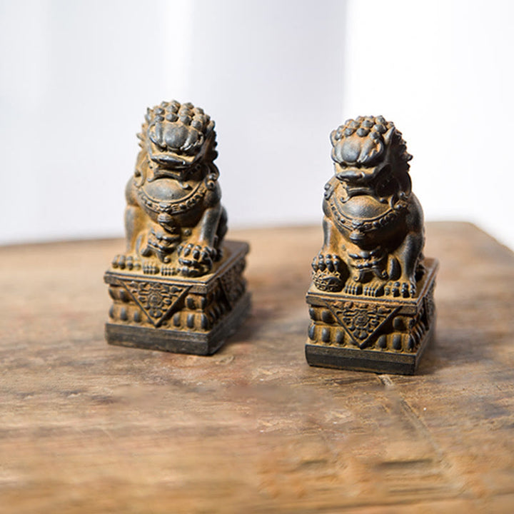 Buddha Stones Handmade Lion Fu Foo Dogs Iron Powder Rust Cast Resin Statue Ward Off Evil Protection Home Decoration - Rust Version - 2Pcs Set - 11.5*5.3cm - image 34
