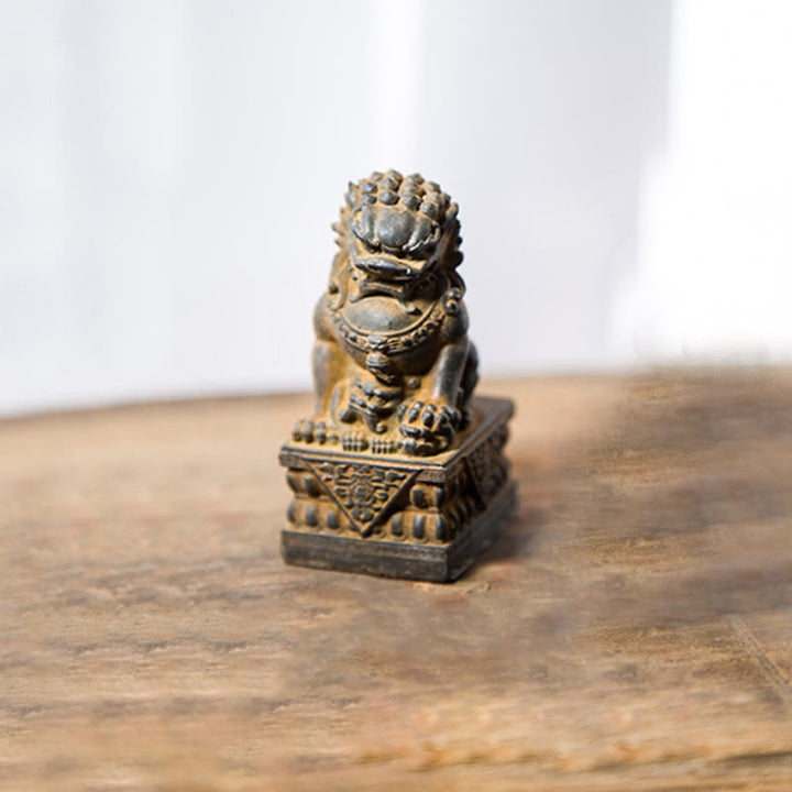 Buddha Stones Handmade Lion Fu Foo Dogs Iron Powder Rust Cast Resin Statue Ward Off Evil Protection Home Decoration - Rust Version - Lioness - 13.5*6.3cm - image 39