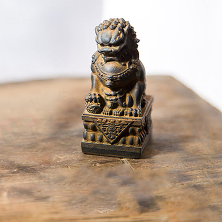 Buddha Stones Handmade Lion Fu Foo Dogs Iron Powder Rust Cast Resin Statue Ward Off Evil Protection Home Decoration - Rust Version - Lion - 13.5*6.3cm - image 40