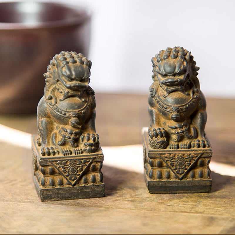 Buddha Stones Handmade Lion Fu Foo Dogs Iron Powder Rust Cast Resin Statue Ward Off Evil Protection Home Decoration - image 42