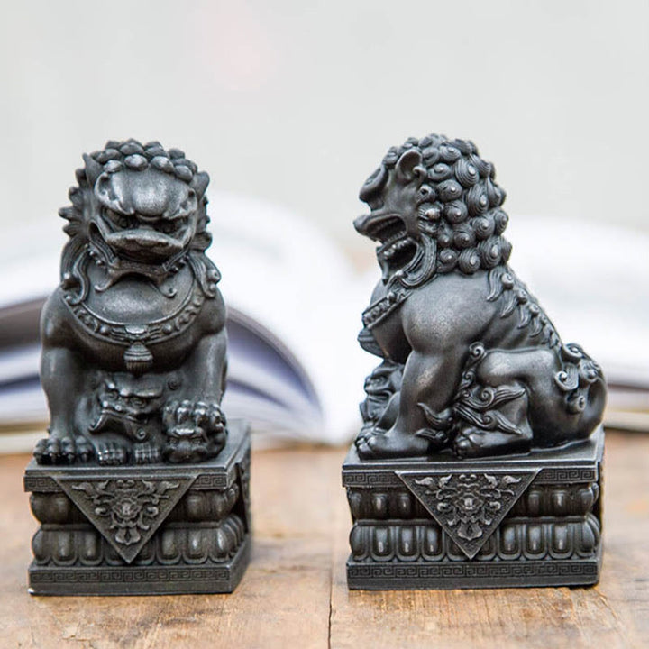 Buddha Stones Handmade Lion Fu Foo Dogs Iron Powder Rust Cast Resin Statue Ward Off Evil Protection Home Decoration - image 21