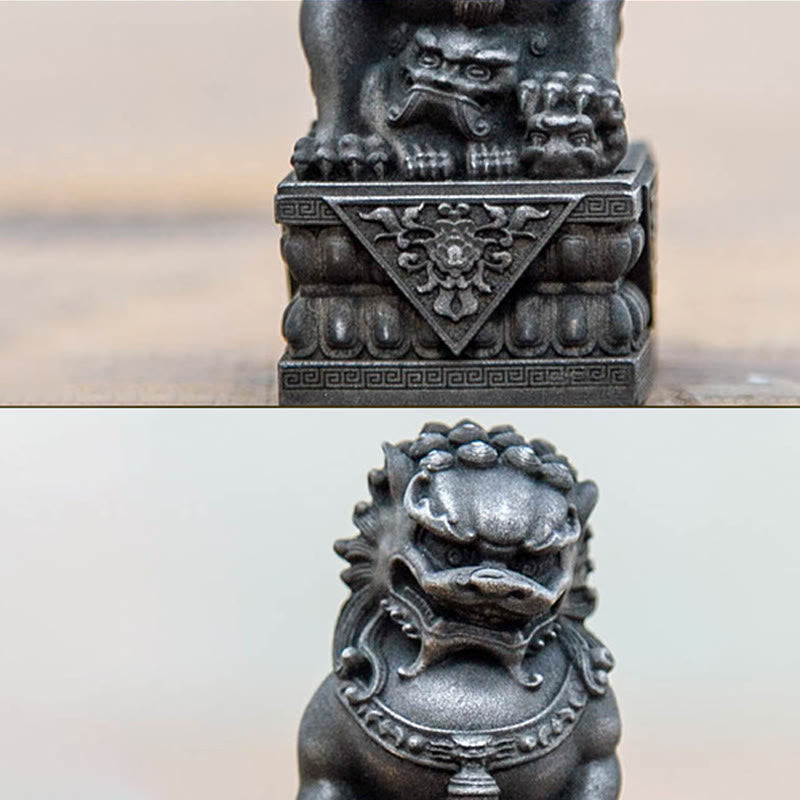 Buddha Stones Handmade Lion Fu Foo Dogs Iron Powder Rust Cast Resin Statue Ward Off Evil Protection Home Decoration - image 11
