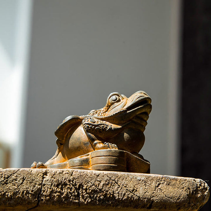 Buddha Stones Handmade Feng Shui Frog Toad Copper Coins Iron Powder Rust Cast Resin Statue Home Decoration - image 6
