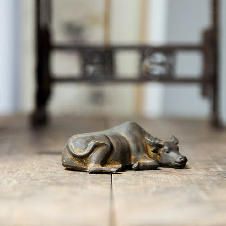 Buddha Stones Handmade Small Water Buffalo Bull Iron Powder Rust Cast Resin Statue Home Decoration - image 10