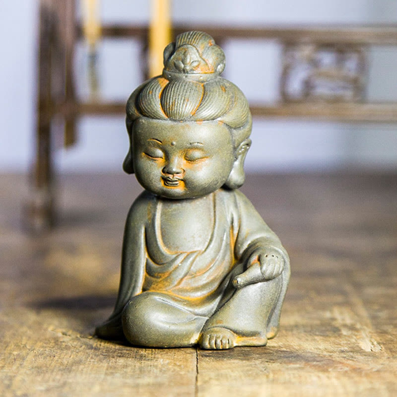 Buddha Stones Handmade Ksitigarbha Kwan Yin Guanyin Avalokitesvara Tathagata Iron Powder Rust Cast Resin Statue Home Decoration - image 8