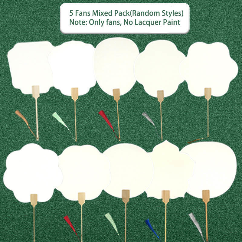Buddha Stones DIY Chinese Lacquer Fan Blank Painting Handheld Fan - 5 Fans Mixed Pack(Random Styles-Only fans) - image 1