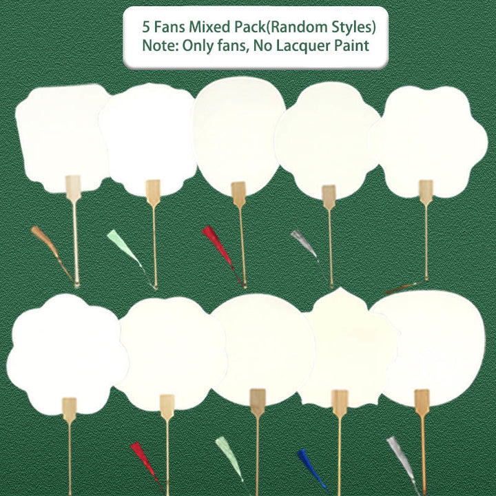 Buddha Stones DIY Chinese Lacquer Fan Blank Painting Handheld Fan - 5 Fans Mixed Pack(Random Styles-Only fans) - image 1